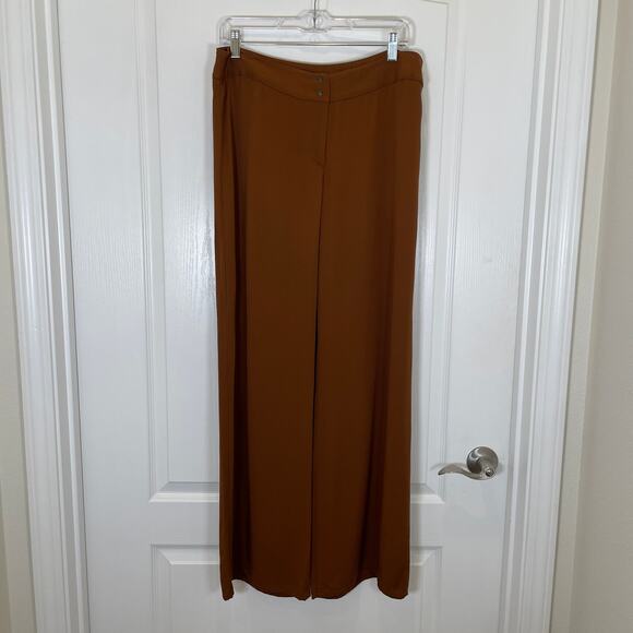 Babette Wide Leg Pants Sleek Viscose Brown Minimalist Lagenlook M
